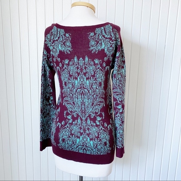 The Limited Maroon Red Turquoise Sea Green Long Sleeve Sweater Size XS - Picture 3 of 12